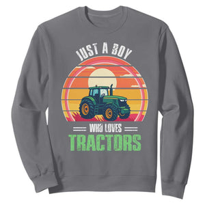 Funny Farmer Sweatshirt Just A Boy Who Loves Tractors TS14 Charcoal Print Your Wear