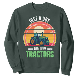 Funny Farmer Sweatshirt Just A Boy Who Loves Tractors TS14 Dark Forest Green Print Your Wear