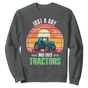 Funny Farmer Sweatshirt Just A Boy Who Loves Tractors TS14 Dark Heather Print Your Wear