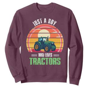 Funny Farmer Sweatshirt Just A Boy Who Loves Tractors TS14 Maroon Print Your Wear
