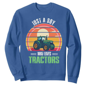 Funny Farmer Sweatshirt Just A Boy Who Loves Tractors TS14 Royal Blue Print Your Wear