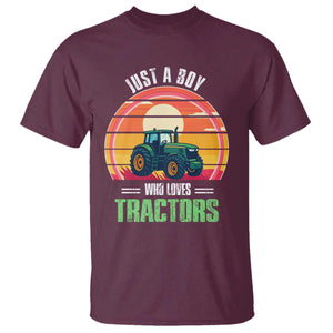 Funny Farmer T Shirt Just A Boy Who Loves Tractors TS14 Maroon Print Your Wear