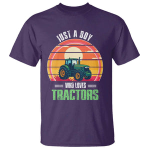 Funny Farmer T Shirt Just A Boy Who Loves Tractors TS14 Purple Print Your Wear