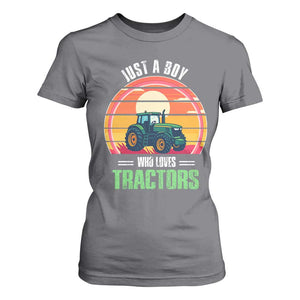 Funny Farmer T Shirt For Women Just A Boy Who Loves Tractors TS14 Charcoal Print Your Wear