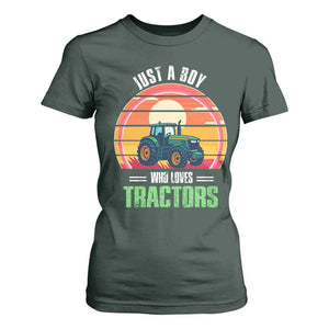Funny Farmer T Shirt For Women Just A Boy Who Loves Tractors TS14 Dark Forest Green Print Your Wear