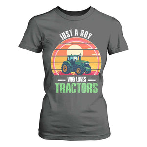 Funny Farmer T Shirt For Women Just A Boy Who Loves Tractors TS14 Dark Heather Print Your Wear