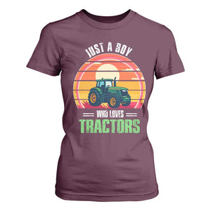 Funny Farmer T Shirt For Women Just A Boy Who Loves Tractors TS14 Maroon Print Your Wear