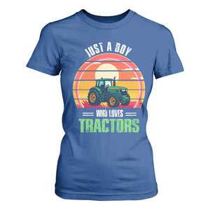 Funny Farmer T Shirt For Women Just A Boy Who Loves Tractors TS14 Royal Blue Print Your Wear
