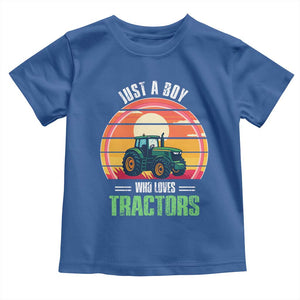 Funny Farmer Toddler T Shirt Just A Boy Who Loves Tractors TS14 Royal Blue Print Your Wear