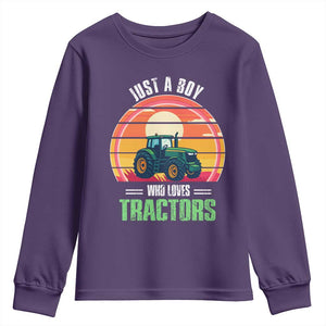 Funny Farmer Youth Sweatshirt Just A Boy Who Loves Tractors TS14 Purple Print Your Wear