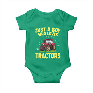 Funny Farming Tractor Baby Onesie Just A Boy Who Loves Tractors TS14 Irish Green Print Your Wear