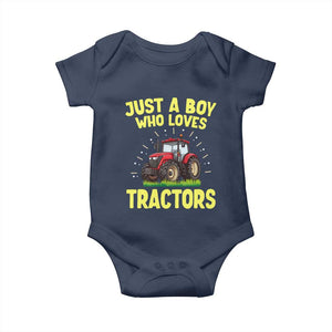 Funny Farming Tractor Baby Onesie Just A Boy Who Loves Tractors TS14 Navy Print Your Wear