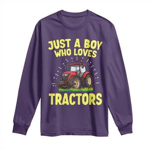 Funny Farming Tractor Long Sleeve Shirt Just A Boy Who Loves Tractors TS14 Purple Print Your Wear
