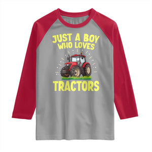 Funny Farming Tractor Raglan Shirt Just A Boy Who Loves Tractors TS14 Sport Gray Red Print Your Wear