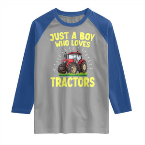 Funny Farming Tractor Raglan Shirt Just A Boy Who Loves Tractors TS14 Sport Gray Royal Print Your Wear