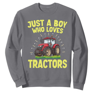 Funny Farming Tractor Sweatshirt Just A Boy Who Loves Tractors TS14 Charcoal Print Your Wear