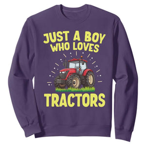 Funny Farming Tractor Sweatshirt Just A Boy Who Loves Tractors TS14 Purple Print Your Wear