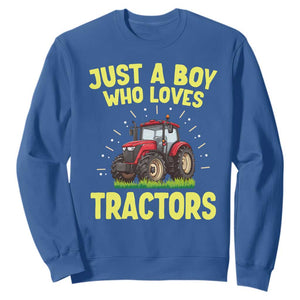 Funny Farming Tractor Sweatshirt Just A Boy Who Loves Tractors TS14 Royal Blue Print Your Wear