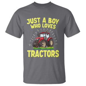 Funny Farming Tractor T Shirt Just A Boy Who Loves Tractors TS14 Charcoal Print Your Wear