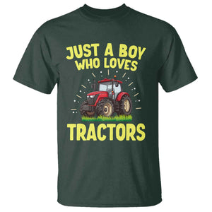 Funny Farming Tractor T Shirt Just A Boy Who Loves Tractors TS14 Dark Forest Green Print Your Wear