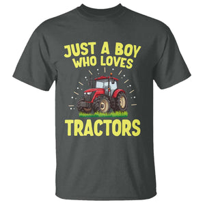 Funny Farming Tractor T Shirt Just A Boy Who Loves Tractors TS14 Dark Heather Print Your Wear