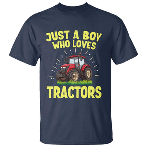 Funny Farming Tractor T Shirt Just A Boy Who Loves Tractors TS14 Navy Print Your Wear