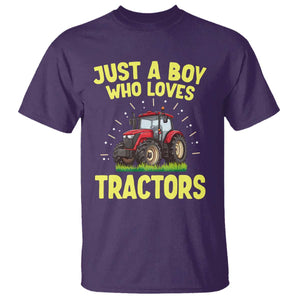 Funny Farming Tractor T Shirt Just A Boy Who Loves Tractors TS14 Purple Print Your Wear