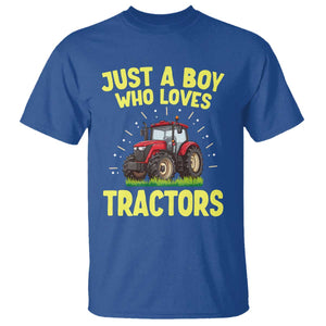 Funny Farming Tractor T Shirt Just A Boy Who Loves Tractors TS14 Royal Blue Print Your Wear