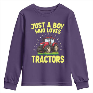 Funny Farming Tractor Youth Sweatshirt Just A Boy Who Loves Tractors TS14 Purple Print Your Wear