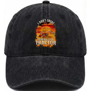 Funny Tractor Washed Cotton Baseball Cap I Do Not Snore I Dream I Am A Tractor TS14 Washed Cap Universal Fit Black Print Your Wear