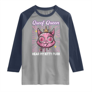 Queef Queen Cat Meme Raglan Shirt Funny Inappropriate Adult Humor TS14 Sport Gray Navy Print Your Wear
