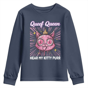 Queef Queen Cat Meme Youth Sweatshirt Funny Inappropriate Adult Humor TS14 Navy Print Your Wear