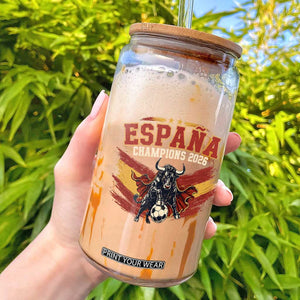 Spain Champions 2026 Glass Can Espana Soccer Fan Spanish Flag Bull