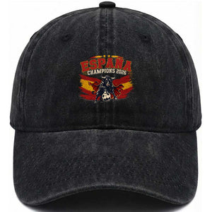 Spain Champions 2026 Washed Cotton Baseball Cap Espana Soccer Fan Spanish Flag Bull