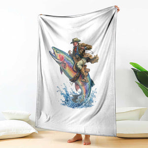 Vintage Cowboy Riding Rainbow Trout Throw Blanket Funny Fishing Western Rodeo TS14 Print Your Wear