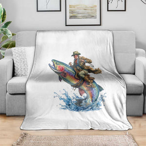 Vintage Cowboy Riding Rainbow Trout Throw Blanket Funny Fishing Western Rodeo TS14 Print Your Wear