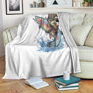 Vintage Cowboy Riding Rainbow Trout Throw Blanket Funny Fishing Western Rodeo TS14 Print Your Wear