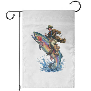 Vintage Cowboy Riding Rainbow Trout Garden Flag Funny Fishing Western Rodeo TS14 White Print Your Wear