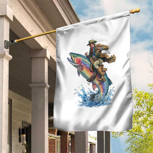 Vintage Cowboy Riding Rainbow Trout Garden Flag Funny Fishing Western Rodeo TS14 Print Your Wear