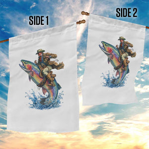 Vintage Cowboy Riding Rainbow Trout Garden Flag Funny Fishing Western Rodeo TS14 Print Your Wear