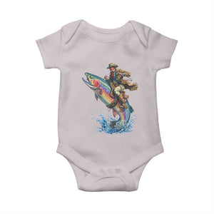 Vintage Cowboy Riding Rainbow Trout Baby Onesie Funny Fishing Western Rodeo TS14 Ice Gray Print Your Wear