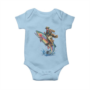Vintage Cowboy Riding Rainbow Trout Baby Onesie Funny Fishing Western Rodeo TS14 Light Blue Print Your Wear