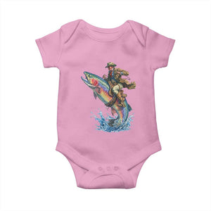 Vintage Cowboy Riding Rainbow Trout Baby Onesie Funny Fishing Western Rodeo TS14 Light Pink Print Your Wear