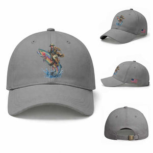 Vintage Cowboy Riding Rainbow Trout Baseball Cap Funny Fishing Western Rodeo TS14 Baseball Cap Universal Fit Sport Gray Print Your Wear