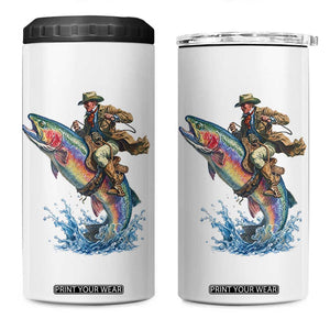 Vintage Cowboy Riding Rainbow Trout 4 in 1 Can Cooler Tumbler Funny Fishing Western Rodeo TS14 One Size: 16 oz White Print Your Wear