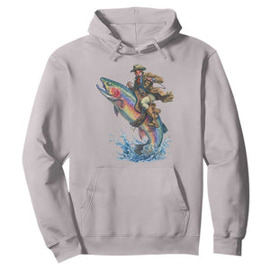 Vintage Cowboy Riding Rainbow Trout Hoodie Funny Fishing Western Rodeo TS14 Ice Gray Print Your Wear