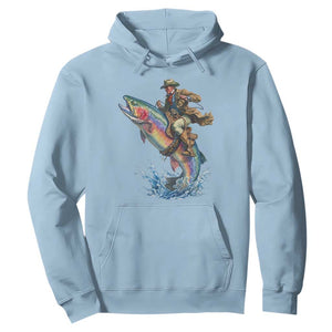 Vintage Cowboy Riding Rainbow Trout Hoodie Funny Fishing Western Rodeo TS14 Light Blue Print Your Wear