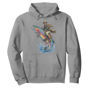 Vintage Cowboy Riding Rainbow Trout Hoodie Funny Fishing Western Rodeo TS14 Sport Gray Print Your Wear