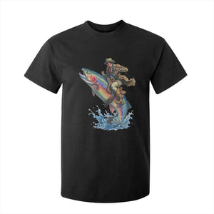 Vintage Cowboy Riding Rainbow Trout T Shirt For Kid Funny Fishing Western Rodeo TS14 Black Print Your Wear