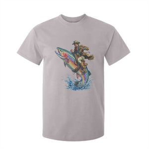 Vintage Cowboy Riding Rainbow Trout T Shirt For Kid Funny Fishing Western Rodeo TS14 Ice Gray Print Your Wear